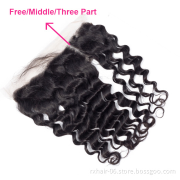 ISEE 13x4/13x6 deep wave human hair lace frontal 100% raw peruvian human hair Water Wave HD Lace Front Closure